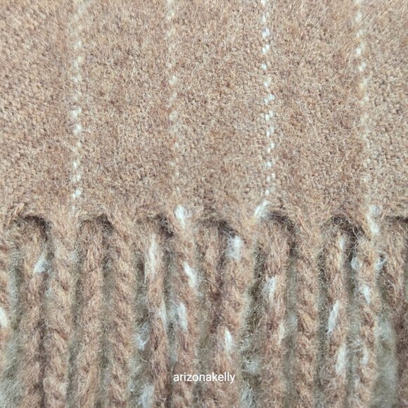 NWT Alfredo Pria Wool Scarf *TINY HOLE* Tan Pinstripe Biella Italy - Picture 9 of 12